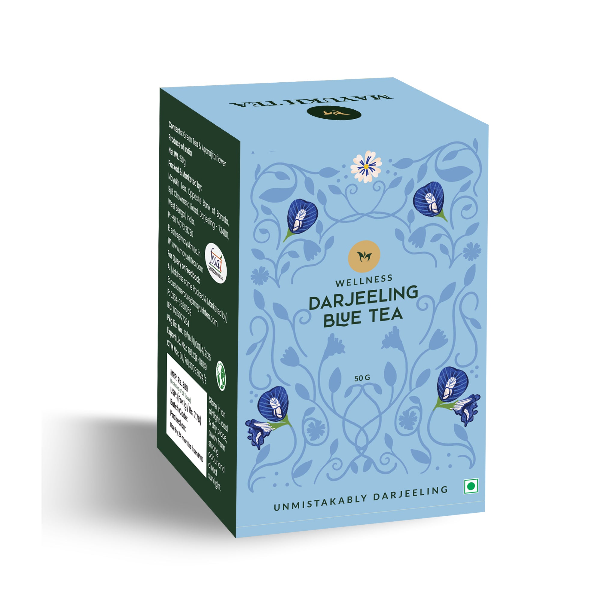 Premium butterfly pea blue tea packet from Darjeeling by Mayukh Tea