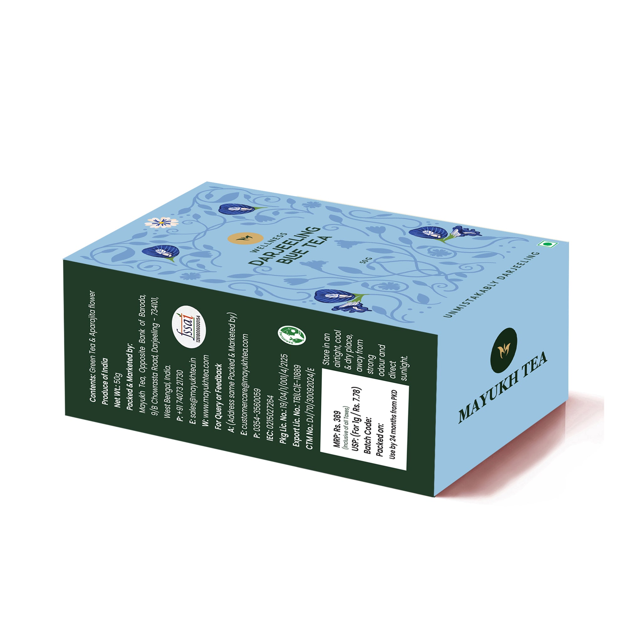 Butterfly pea blue tea packaging – vibrant Darjeeling blend