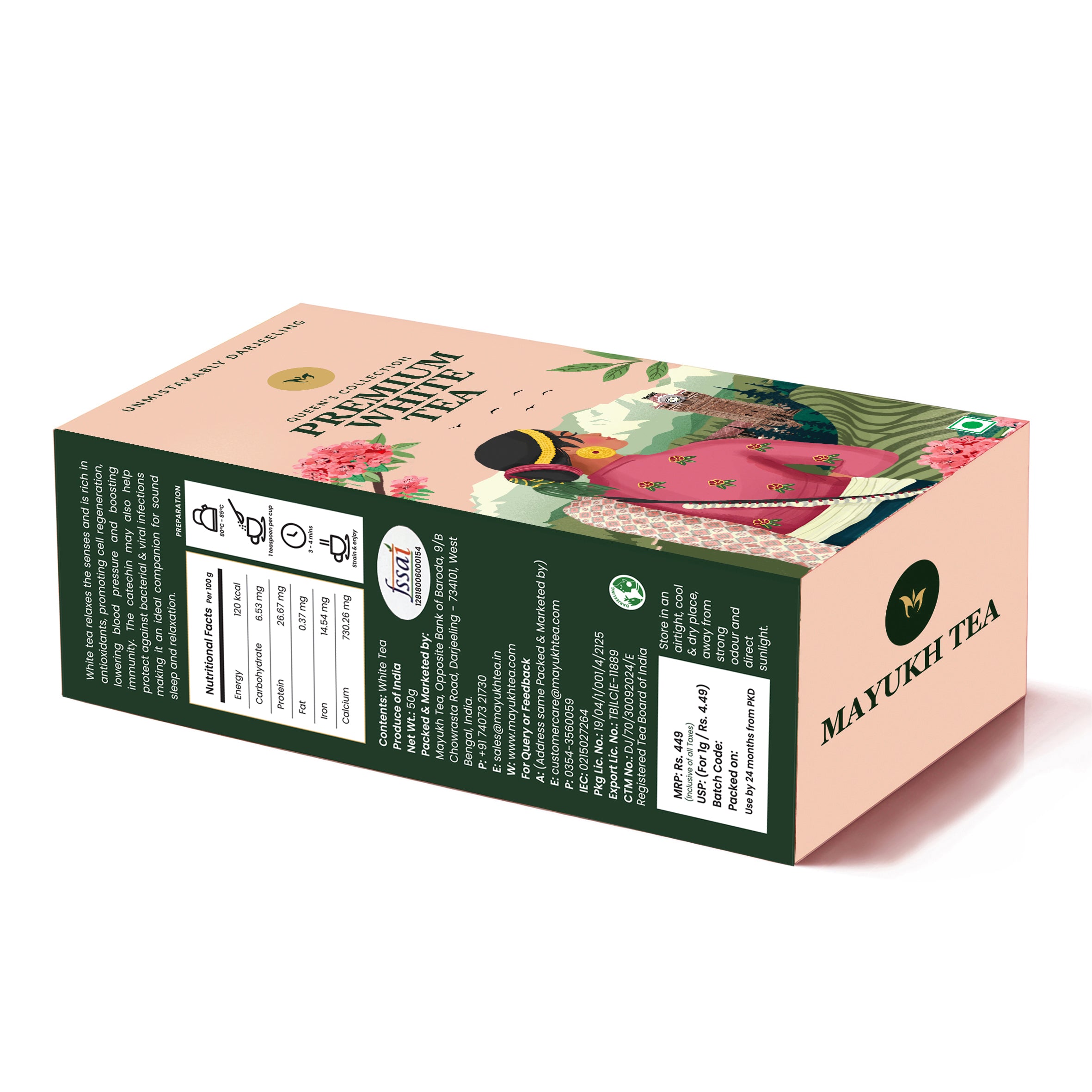 Long leaf Darjeeling white tea, premium quality, subtle and refreshing, ideal for everyday indulgence