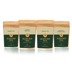Discover the Milk Tea Sampler Pack of 4 with Classic Milk Tea, Masala Tea, Traditional Muscatel Darjeeling Second Flush, and Dooars Blended Tea. Perfect for rich, creamy milk tea. Buy premium Darjeeling and Dooars teas online from Mayukh Tea.
