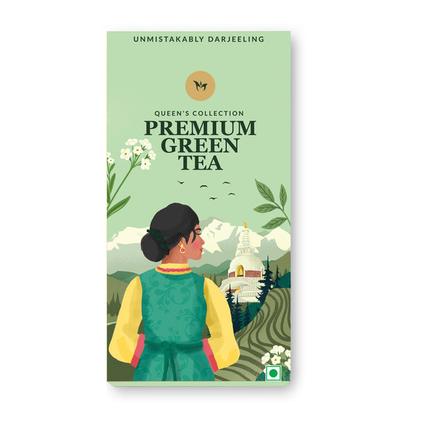 Premium Darjeeling green tea with long leaves, fresh and aromatic, offering a smooth and delicate flavor