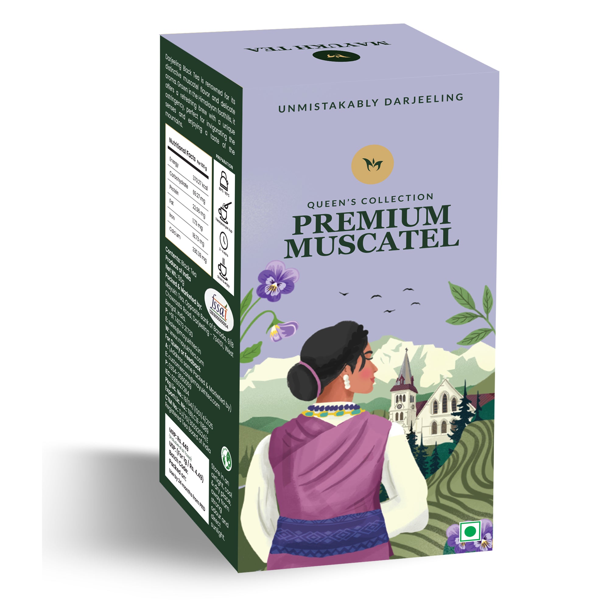 Second Flush Darjeeling Muscatel tea, premium long leaves, offering a smooth and fragrant cup