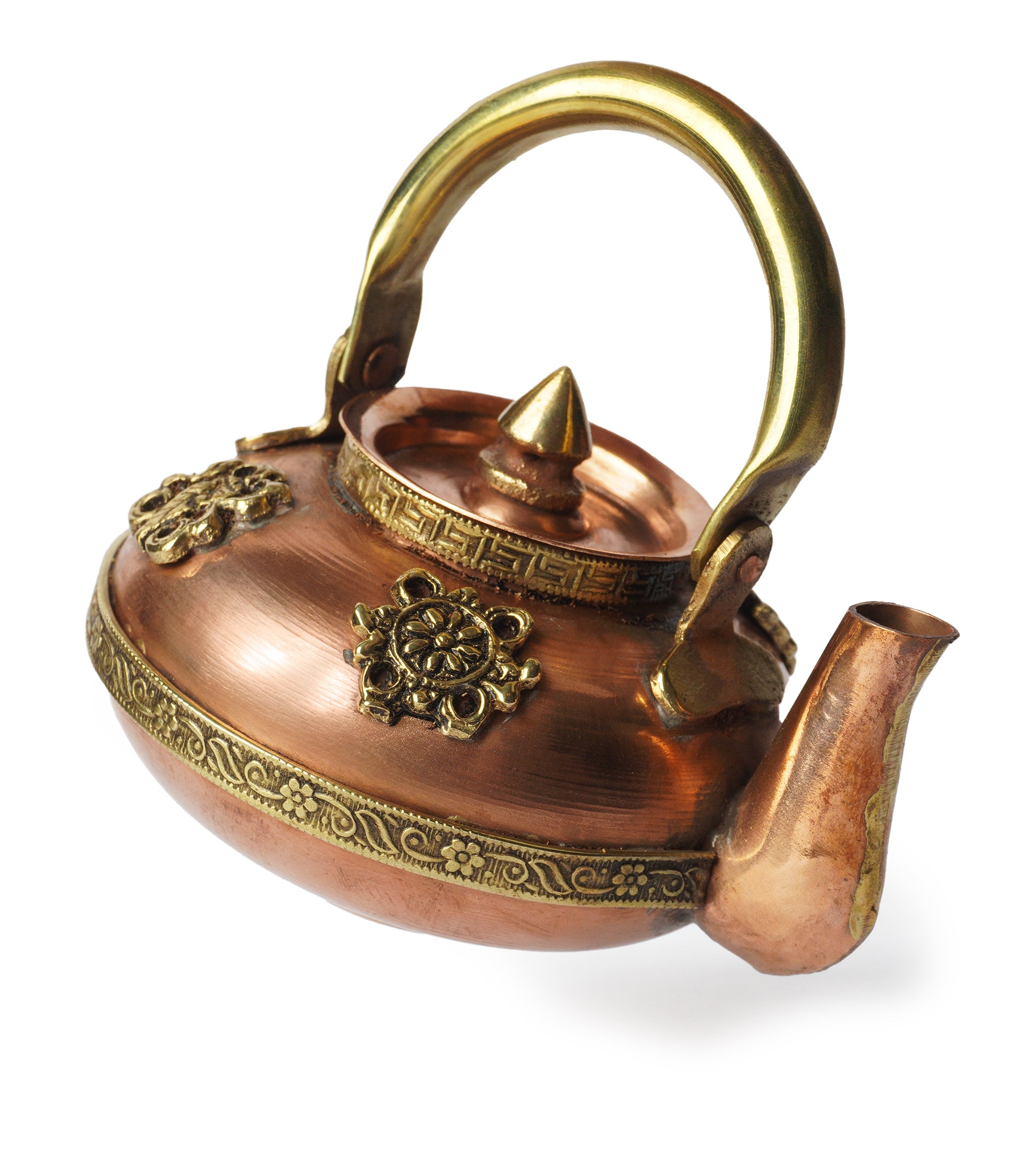 Handcrafted engraved copper teapot featuring detailed motif work