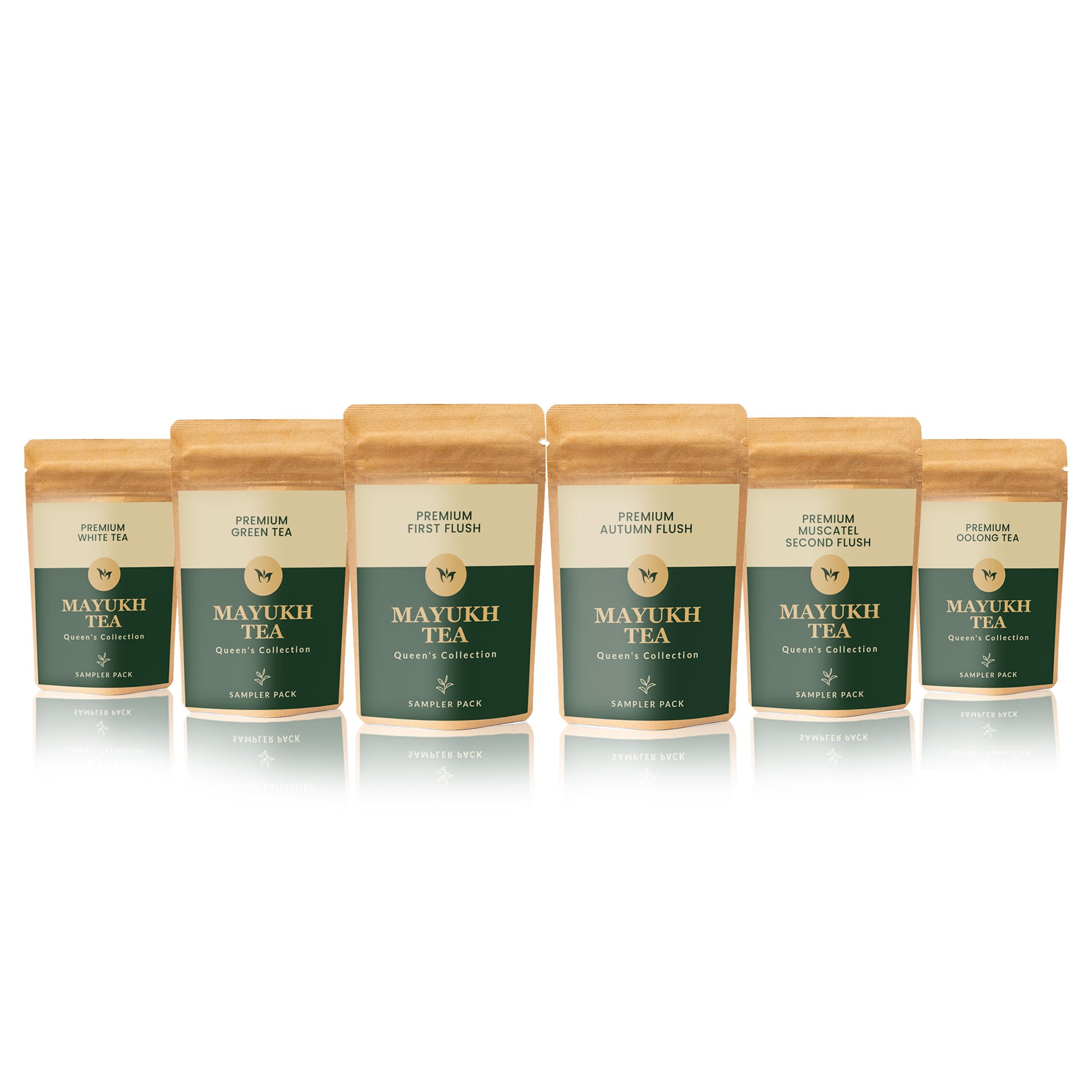 Queen’s Collection Sampler Pack Of 6 Premium Darjeeling teas including first flush, muscatel second flush, autumn flush, green, oolong, and white teas. Buy online from Mayukh Tea.
