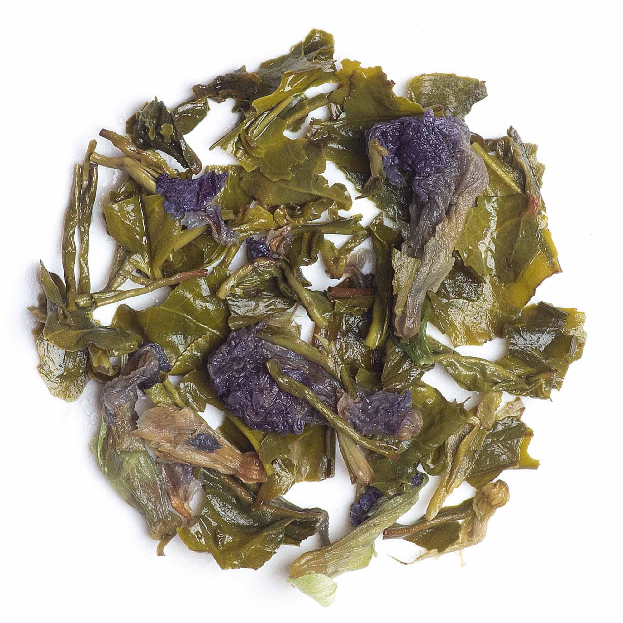Loose butterfly pea blue tea leaves displayed elegantly